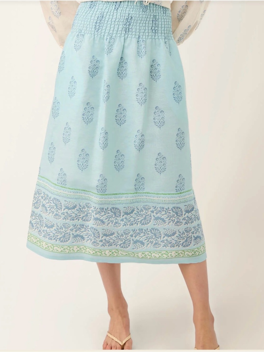 Spartina 449 Light Blue Printed Midi Skirt with Border